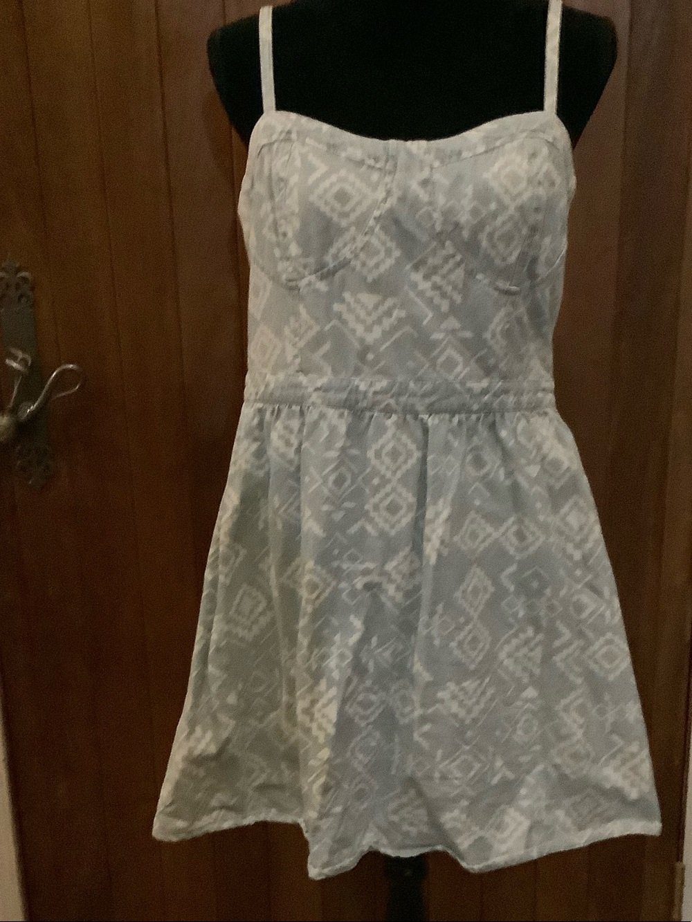 Topshop Light Blue and White Aztec Print Denim Dress